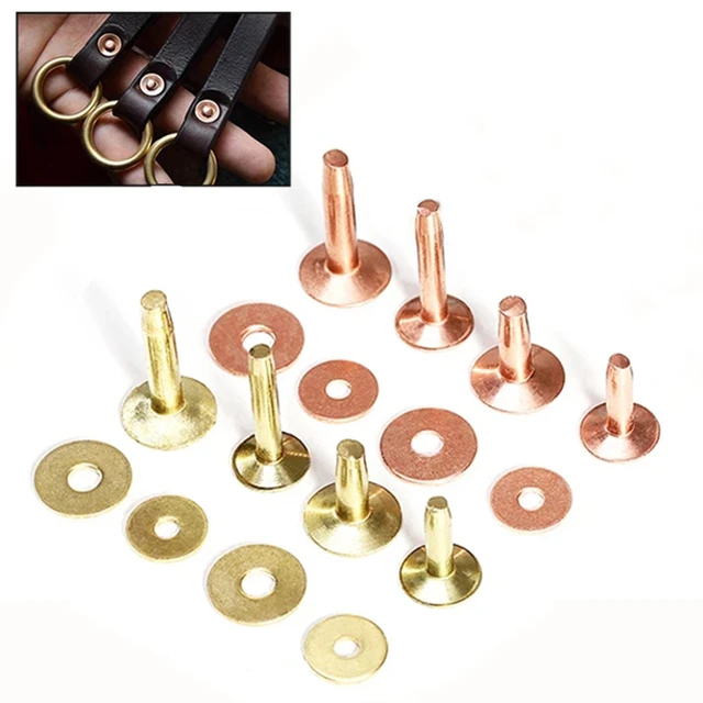 WUTA 50/100 Set Solid Brass Rivets With Burrs,Copper Rivets Studs Permanent  Tack Fasteners Leather Craft,Belts,Halters,Bridle