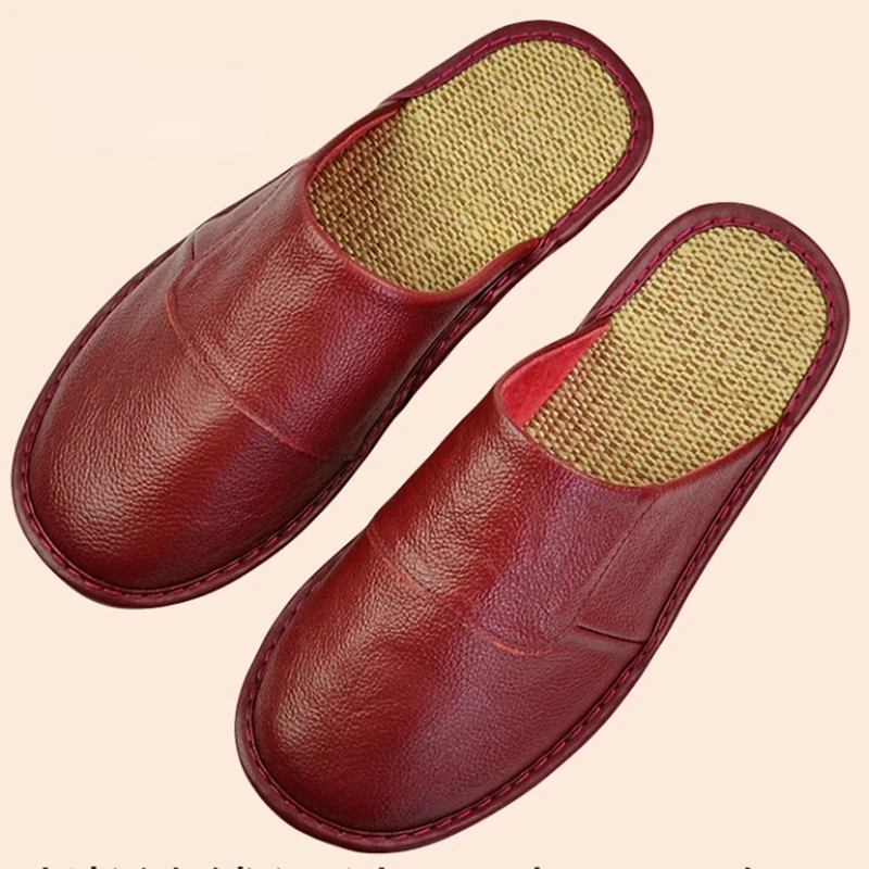 Cow Leather Linen Slippers Homes In Indoor Slipper Spring Autumn