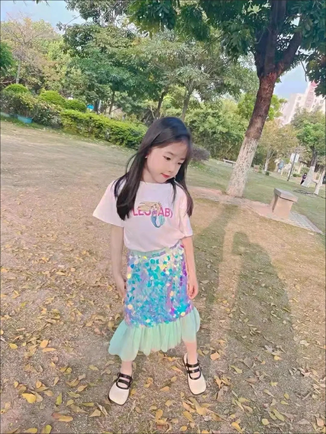 Spring Summer Girls Fashion Sequins Princess Tulle Skirt Fish Tail Skirt