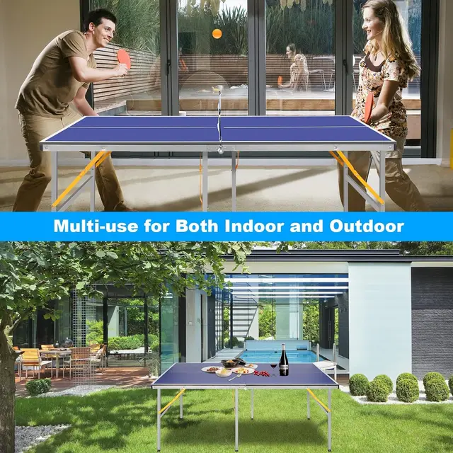 Portable Mid-Size Ping Pong Table Set 6x3ft - Folding Table Tennis Game with Net, 2 Paddles & 3 Balls - Easy Assembly - Indoor/Outdoor Use - Ideal for Adults & Teens