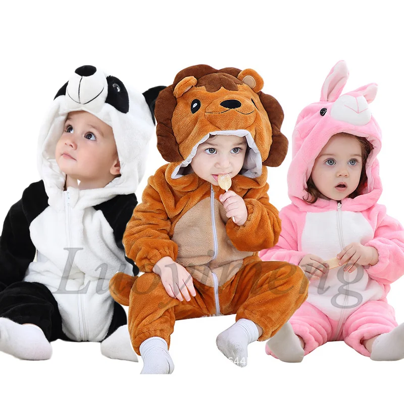 

Infant Newborn Boys Jumpsuits Full Sleeve Baby Rompers Flannel Lion Panda Rabbit Cosplay Costume Infant Clothing Kids Clothes