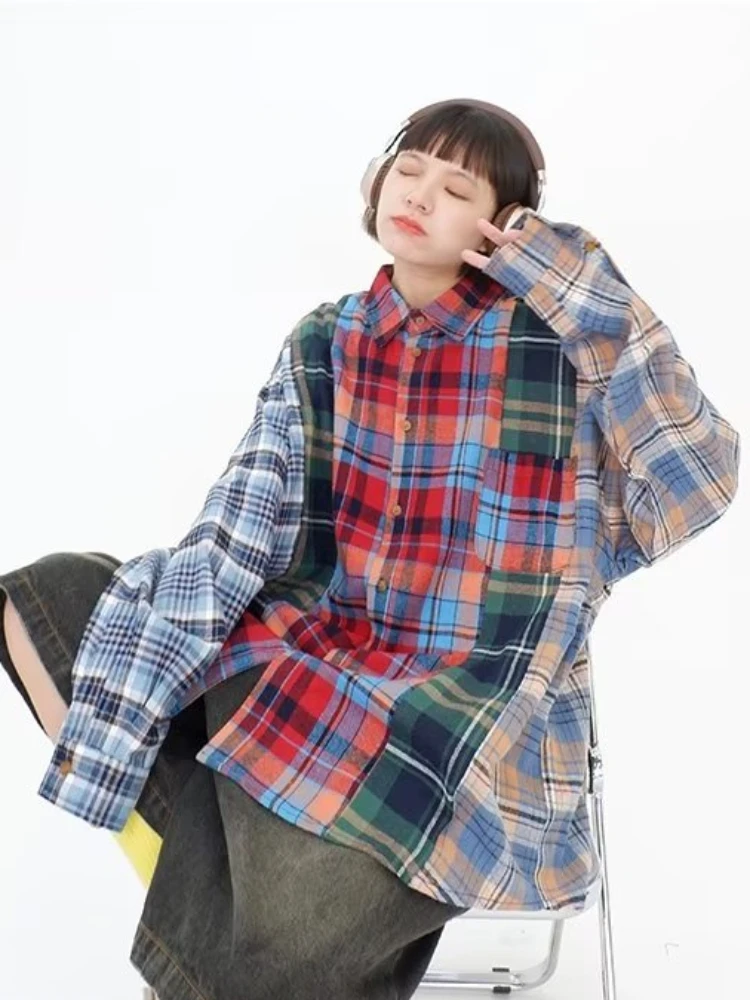 Plaid Shirts Women Streetwear Youthful Vitality Contrast Color Turn-down Collar Versatile Autumn Korean Style Ladies Clothing