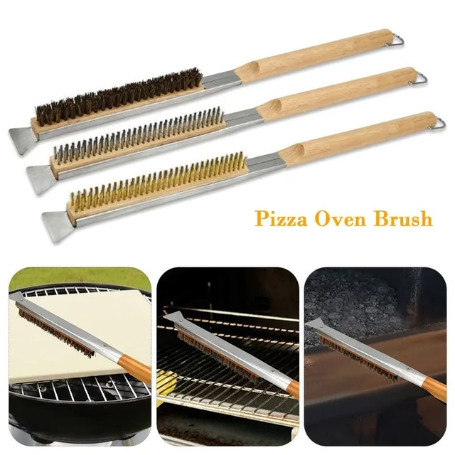 Pizza Kőkefaparó Hosszú Fogantyúk Ecsetkaparó Tisztító Kefe Sárgaréz Sörték Sütő - Image 5