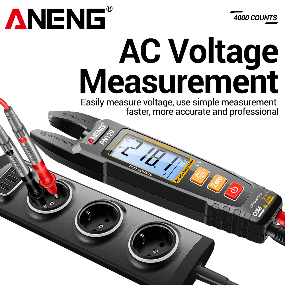 ANENG PN129 Clamp Meter U-shaped Smart 4000 Counts Multimeter Pliers AC/DC 600V Voltage Current Resistance NCV Sensing Test Tool