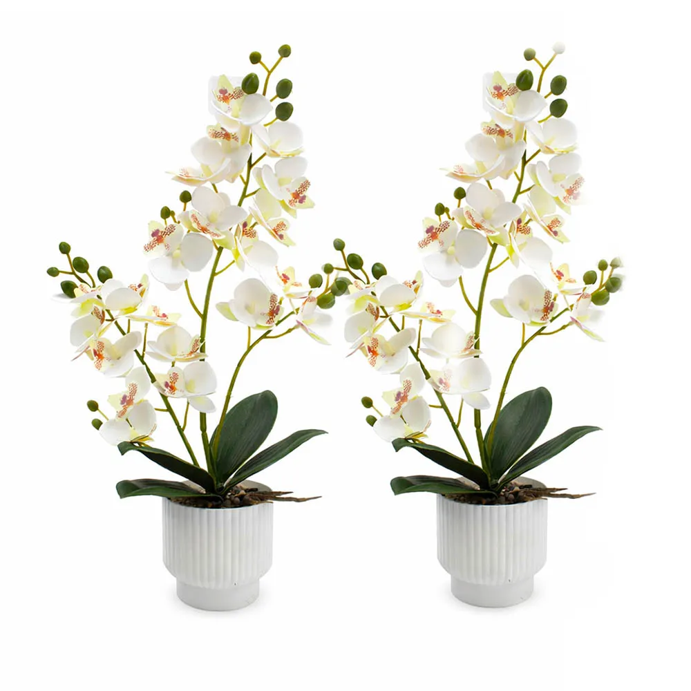 2er-Set Weiße Orchidee Künstliche Blume im Topf 40cm Künstliche Phalaenopsis-Orchidee Bonsai für Büro Zuhause Hochzeit Party Innen-Tischdekoration