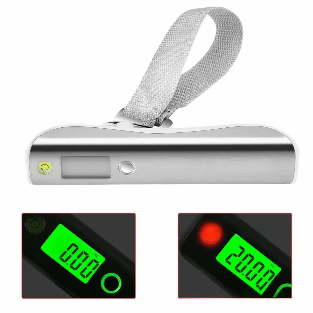 Digital Luggage Scale with Backlit LCD and Stainless Steel Cover, 50kg Capacity, with Built-in Tape Measure