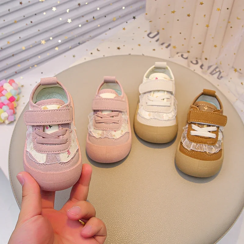 Baskets décontractées pour enfants, beige, à nœud et fleurs, pour petites filles et enfants, mode, pour l'entraînement et la planche à roulettes._voghion.com