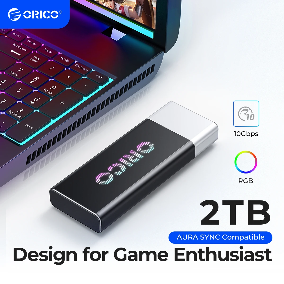 Orico Genie Rgb Ssd Portatile 1000 Mb/S Unità A Stato Solido Esterna 2Tb 1Tb 512Gb Usb 3.2 Gen2 Type- C Pssd Per Laptop Gamer