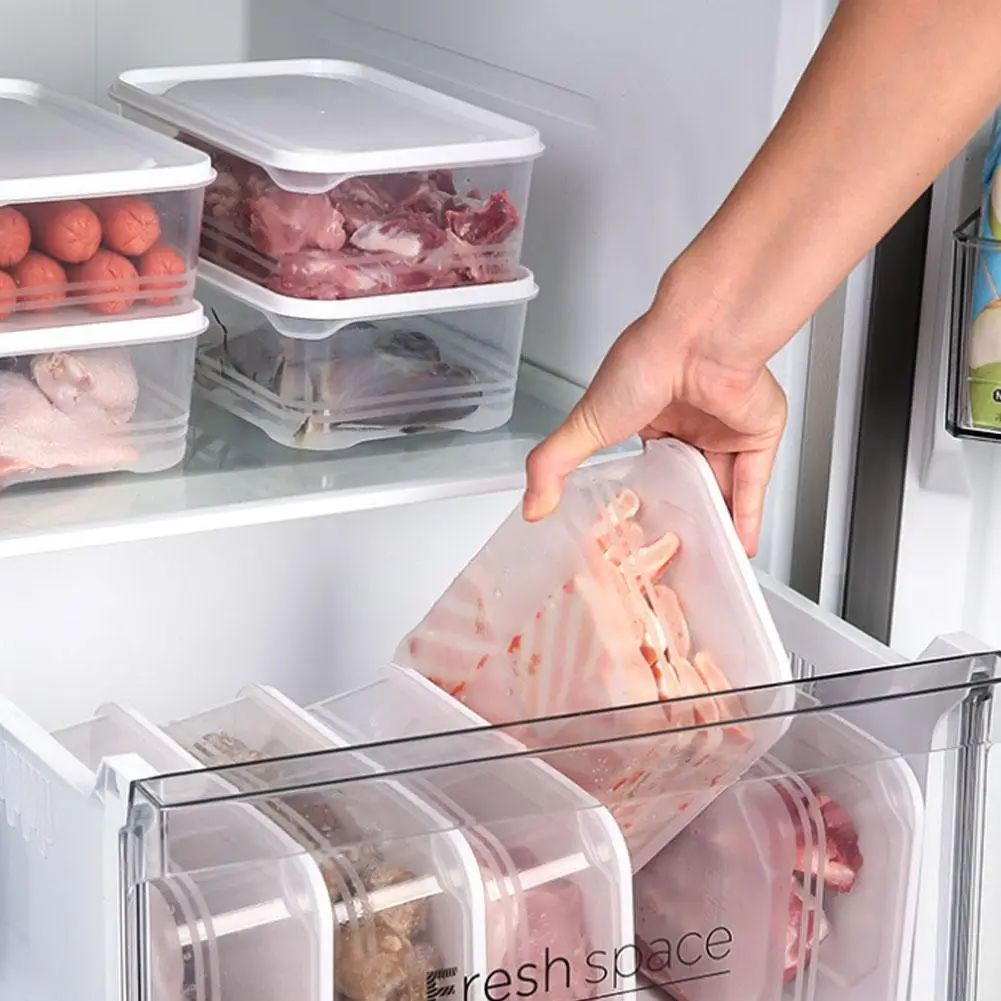 Home Refrigerator Dumpling Box Rectangular Plastic Sealed Storage Box Food Crisper Box with Lid Food Crisper Fresh Spacer Clear 4