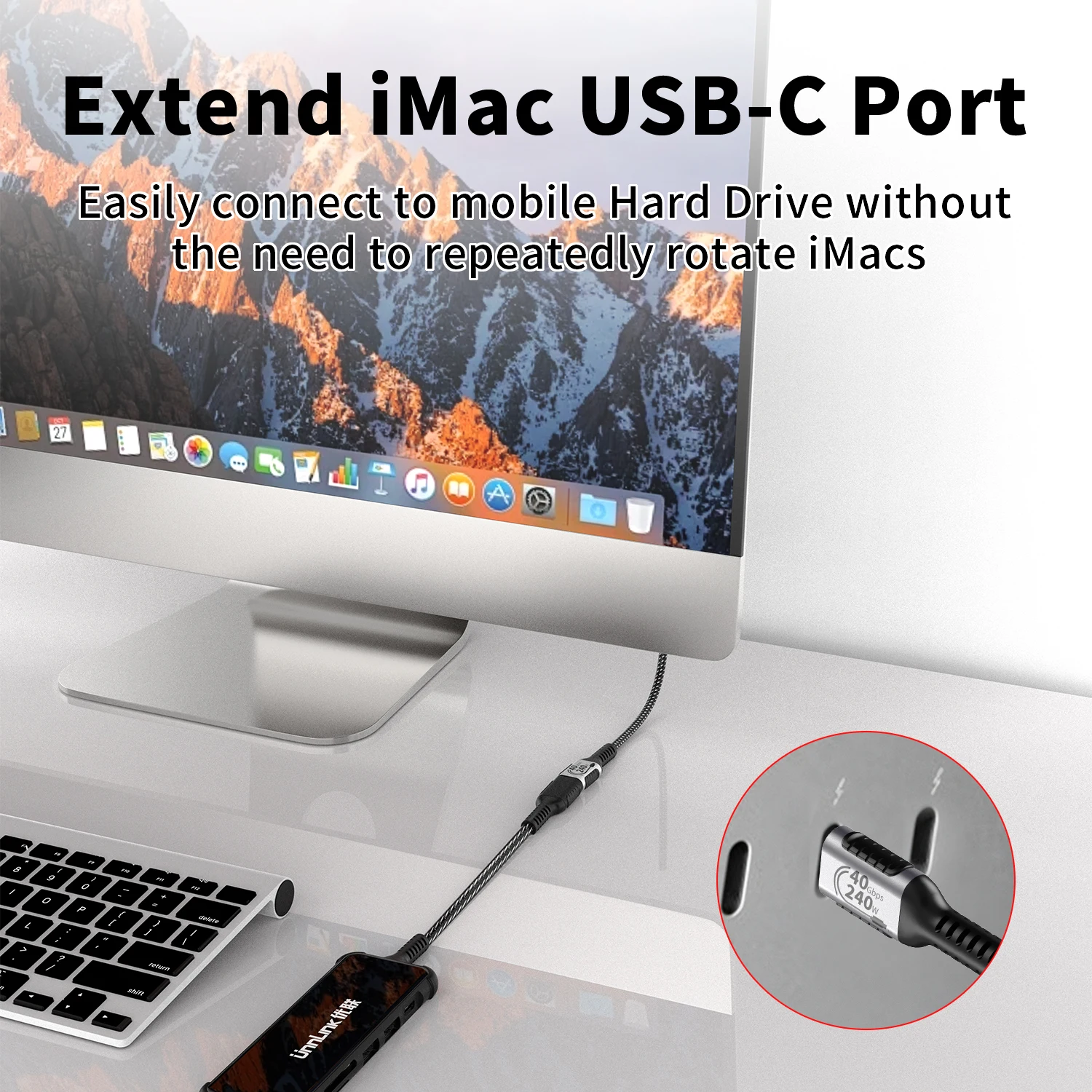 Unnlink USB C 연장 케이블 유형 C 익스텐더 Thunderbolt 4/3과 호환 USB4.0/3.2/3.1 MacBook 8K 4K용 고속 충전