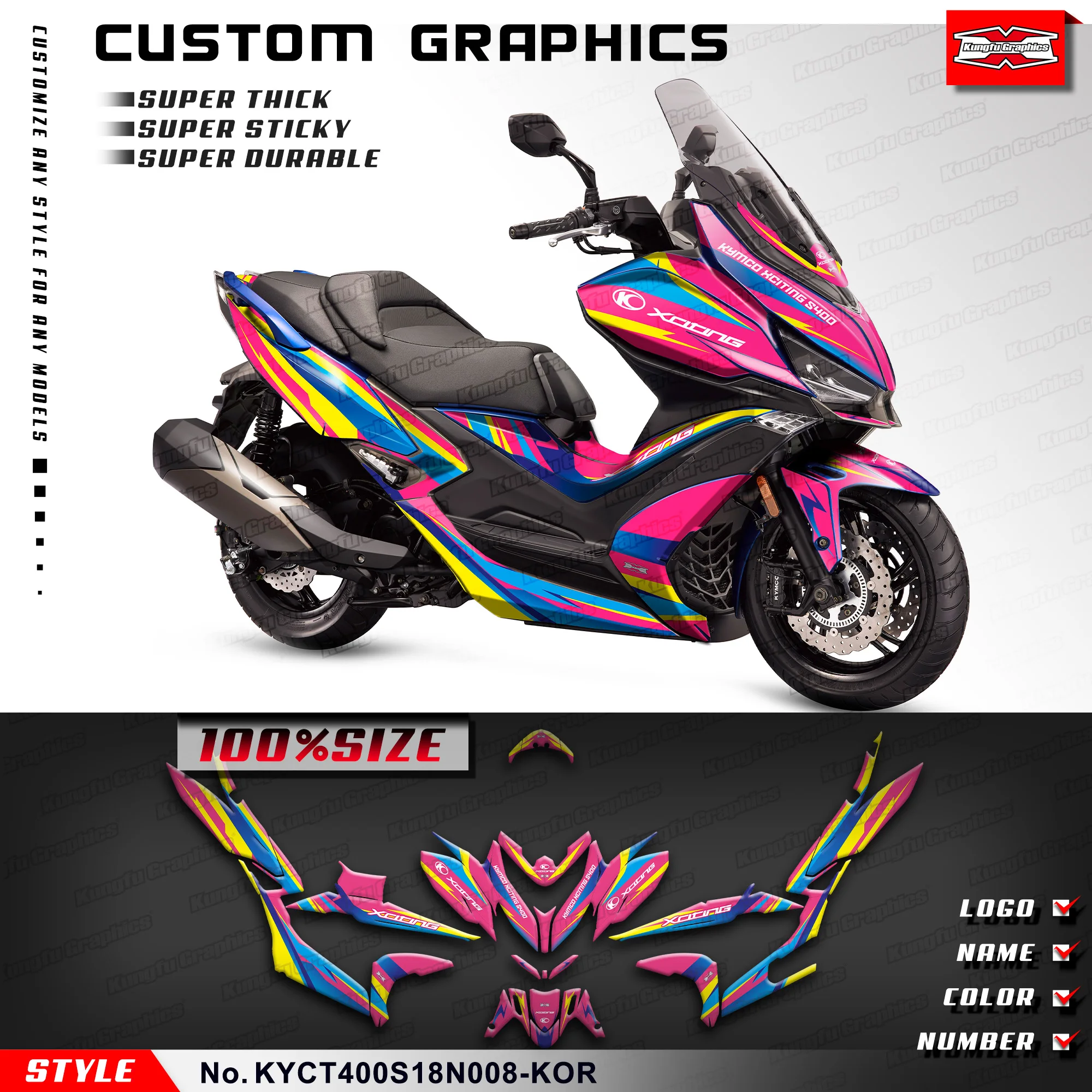 

KUNGFU графические наклейки для мотоцикла, Набор наклеек для KYMCO xquos 400 2018 2019, KYCT400S18N008-KOR