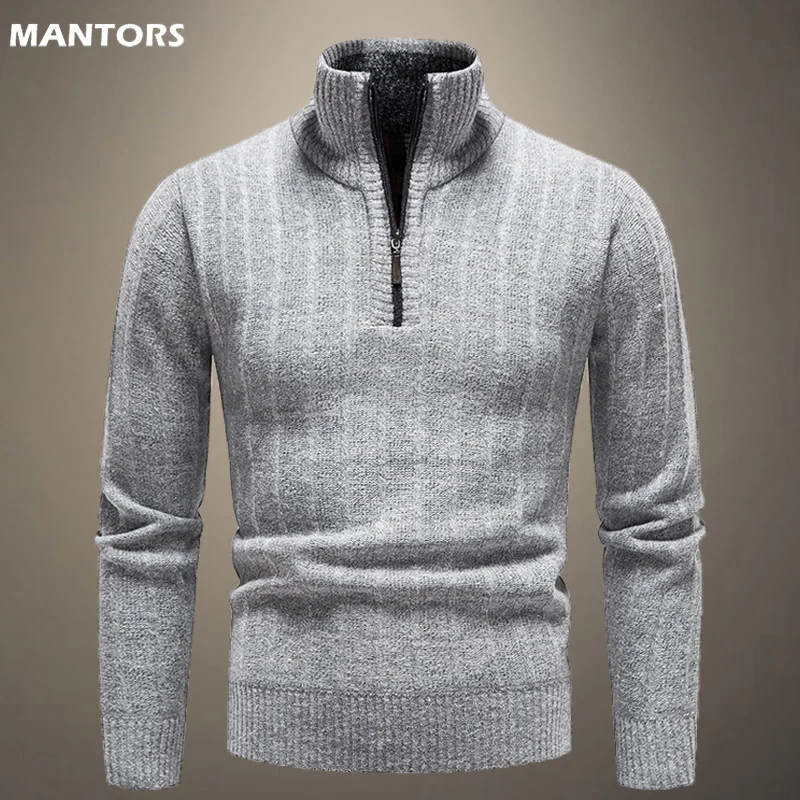 

2023 Winter Men's Fleece Thicker Sweater Half Zipper Turtleneck Warm Pullover Quality Male Slim Knitted Casual Sweaters for Men