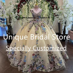 Vestidos De 15 Años Quinceañeras 2023 V-Neck Applique Exquisite Tulle Lace-up Court Train Women Birthday Dress For  Luxury