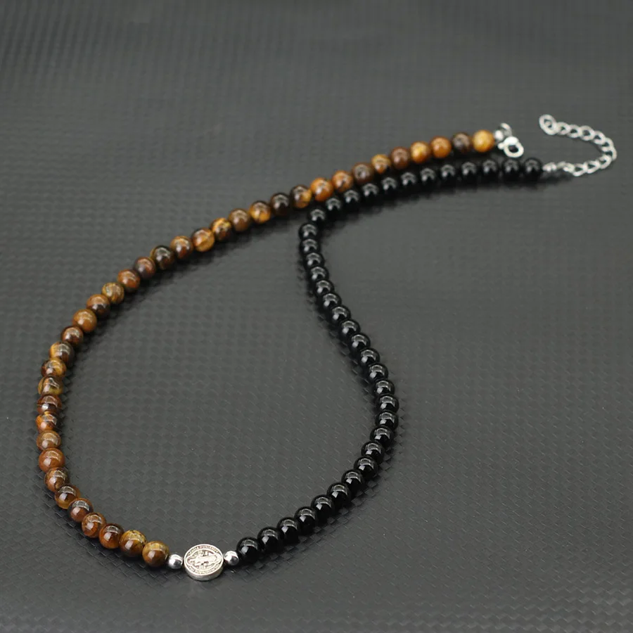 Men Coconut Husk Wooden Beads Tiger Eyes Necklace