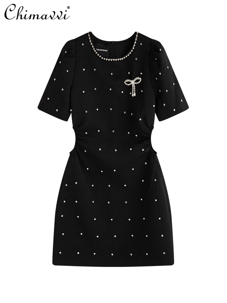 

Женское облегающее платье-трапеция, элегантное черное платье с круглым вырезом, коротким рукавом, вырезами и высокой талией, весна 2024