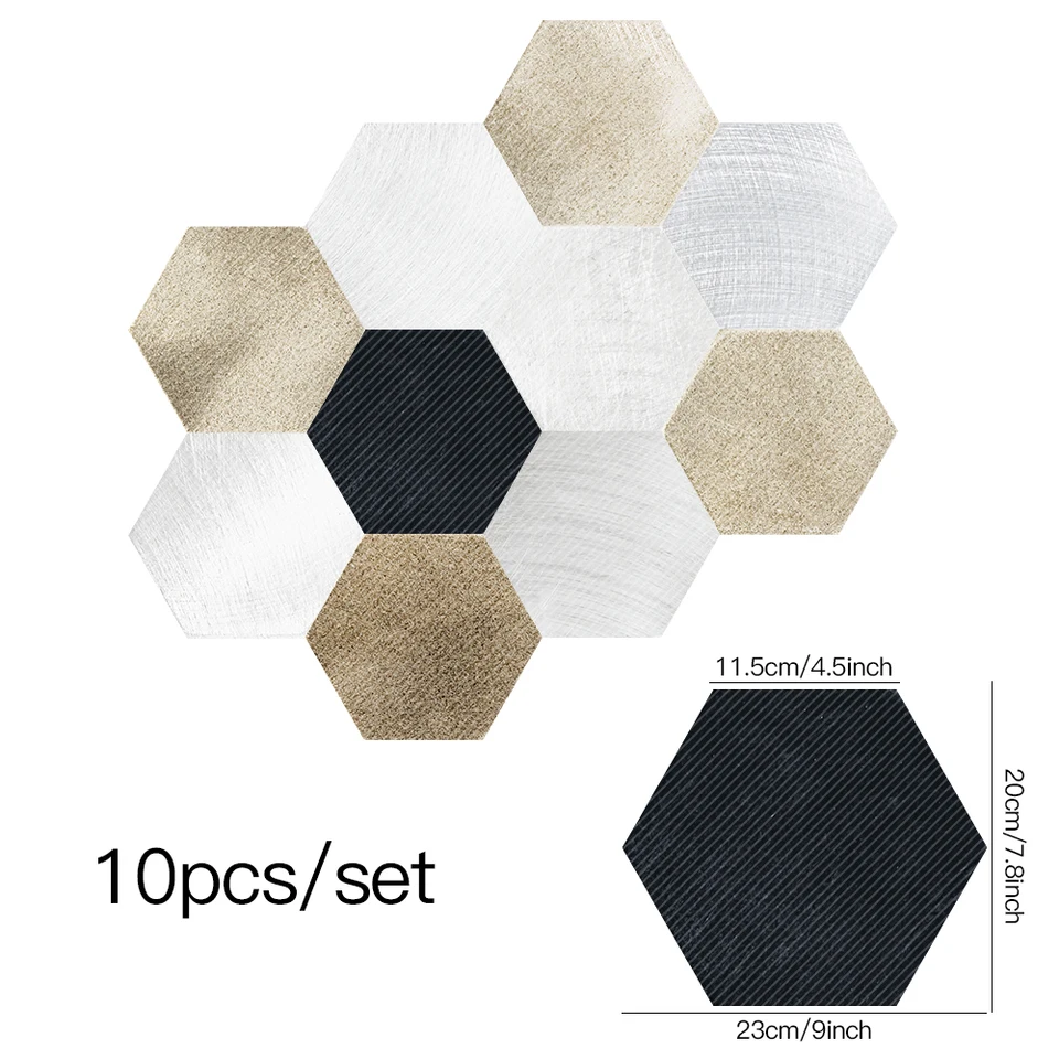 Azulejos Adhesivos Hexagonales Mármol Blanco - Pack 10 Unidades - Para Cocina Y Baño