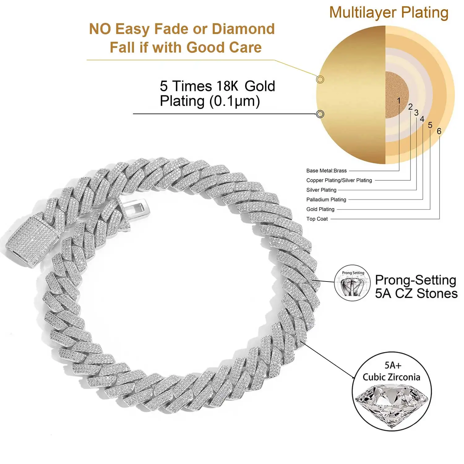 20mm Cuban Link Bracelet for Men Iced Out Hip Hop Jewelry 5A+ Cubic Zirconia Prong-setting Father Day Christmas Birthday Gift