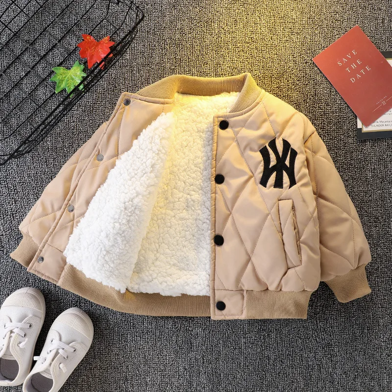 Autumn Winter Baby Boys Thickened Plush Jacket Coats Baseball Clothes Child Fashion Warm Fleece Cotton Padded Clothes Outerwear children jackets
