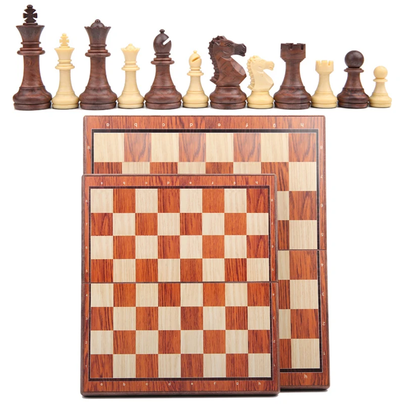 Wood grain Plastic Chessboard Adult Kids Travel Camp Tabletop Game Portable Folding Chess Set With 32Pcs Magnetic Chessman board game magnetic chess set foldable chess board folding chess board chess pieces and board