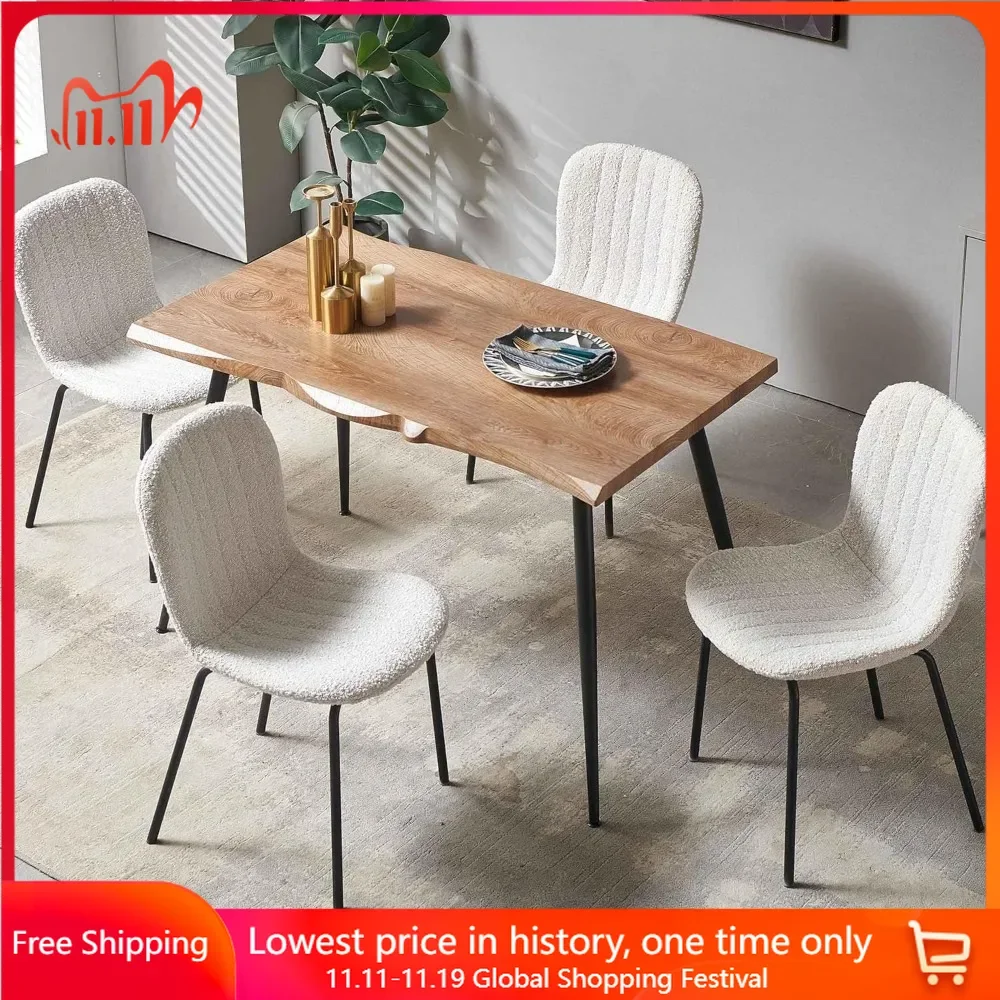 47 in Dining Room Table Set with Upholstered Faux Fur Dining Chairs for 4 Person, 5-Piece Side Table and Chairs Set