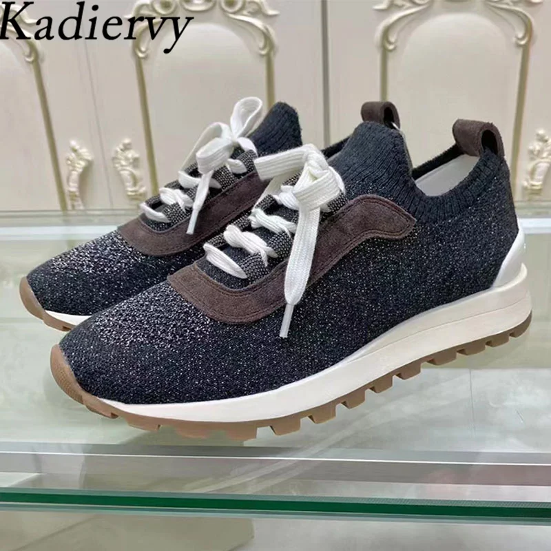 

Casual Sneakers Women Lace Up Round Toe Summer Shoes Knitting Breathable Outdoors Flat Shoes Leisure Running Shoes Woman