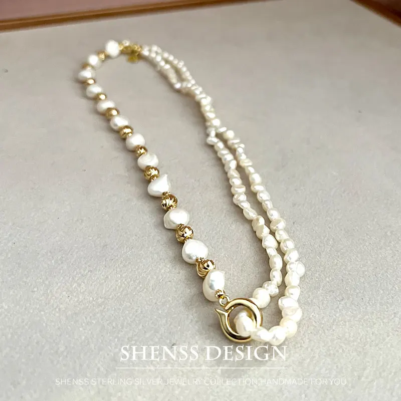 Natural Baroque Pearl Green Zircon Pendant Necklace Jewelry for Women Copper Plated 14k Gold Accessories