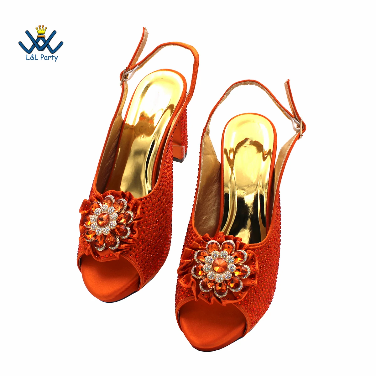 Fashionable Italian Women Shoes Matching Bag in Orange Color Mature African Ladies Comfortable Heels Sandals for Party