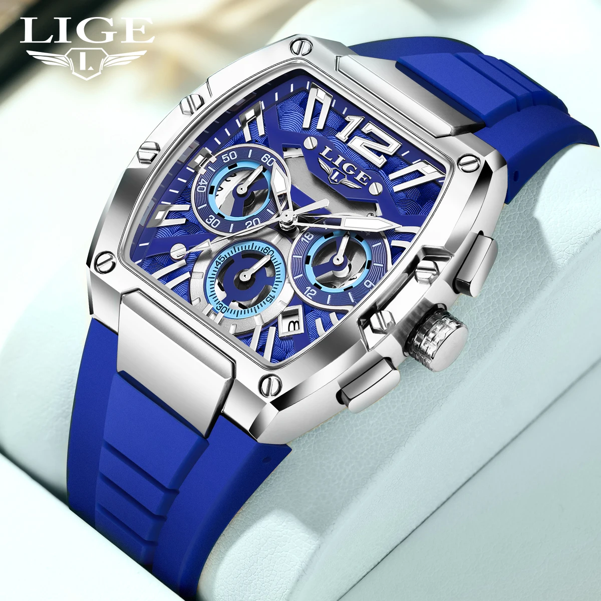 LIGE Mens Quartz Watch - Waterproof Silicone Sport Watch with Calendar and Luminous Features