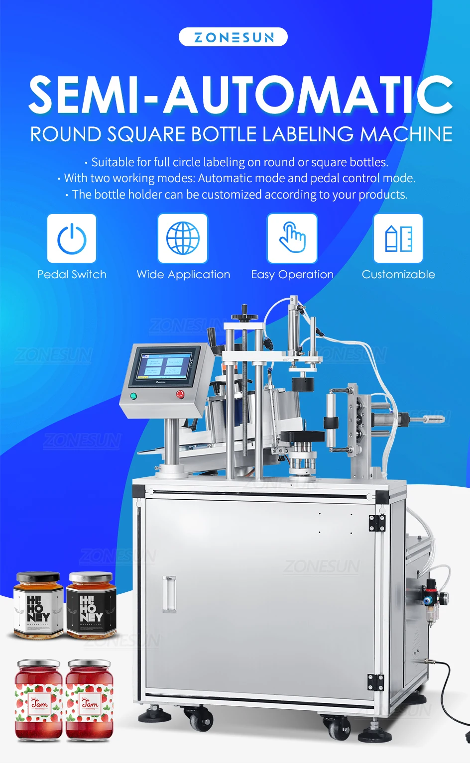 ZONESUN ZS-TB805B Labeling Machine for Hexagon Square Round Bottle