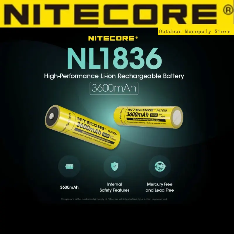 

NITECORE NL1836 18650 3600mAh 3.6V 12.6Wh Rechargeable Li-on Battery