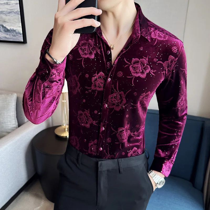 Brand Clothing Men's Spring High Quality Long Sleeve Shirts/Male Slim Fit Printing Casual Lapel Shirts Korean Style Luxury Shirt