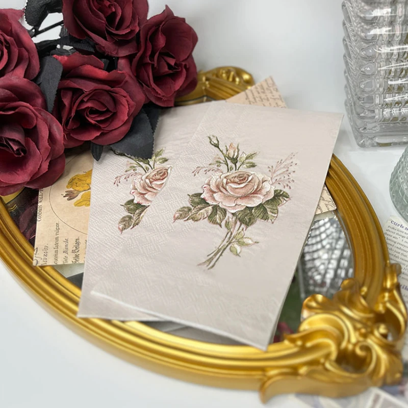 Large Vintage Roses Colourful Printed Napkins Wedding Paper Placemats Restaurant Paper DIY Butterfly Bone Bart 20pcs 33*40