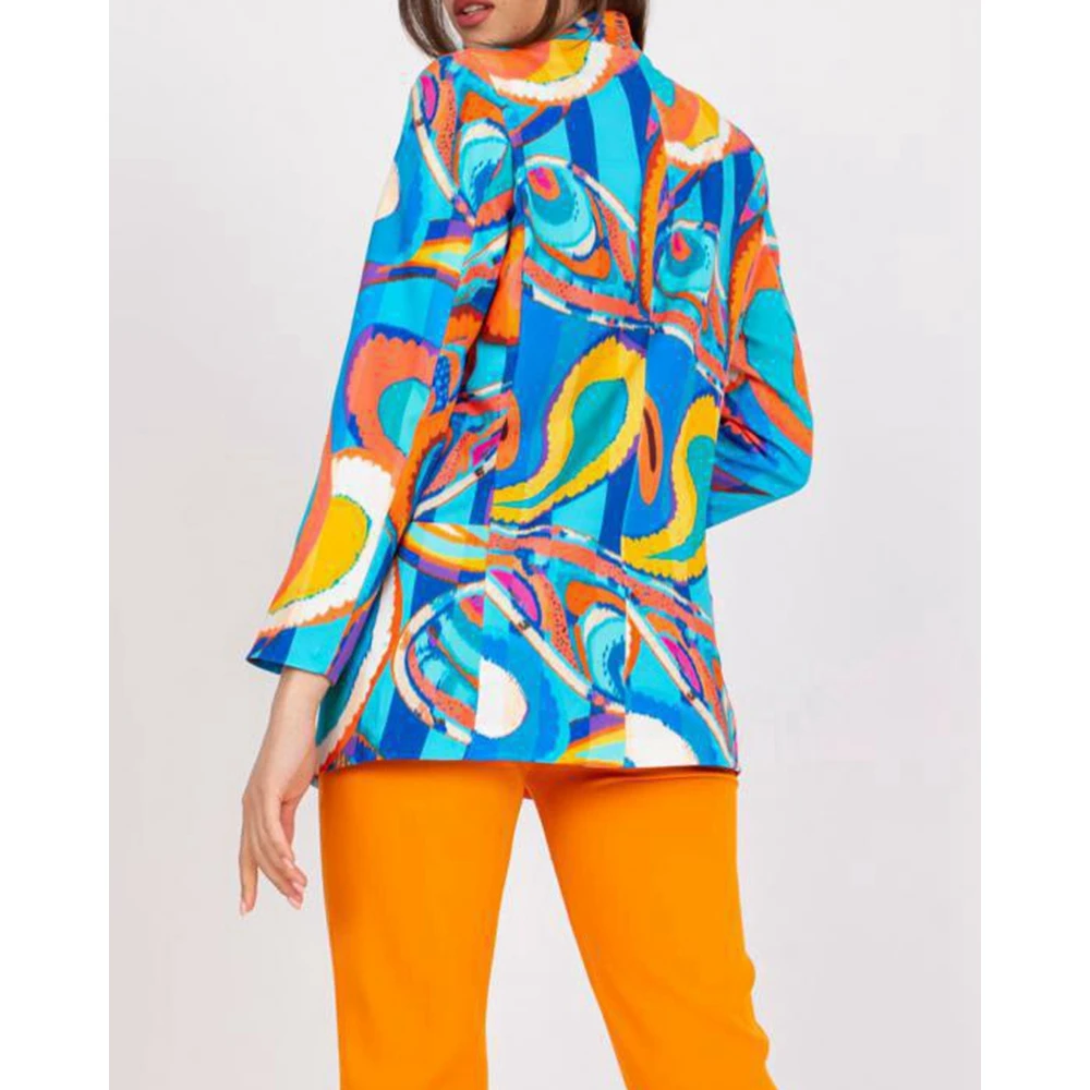 Autumn Women Abstract Print Long Sleeve Single Button Blazer Fashion Top Coat Office Lady Spring Nothched Collar Workwear Outfit