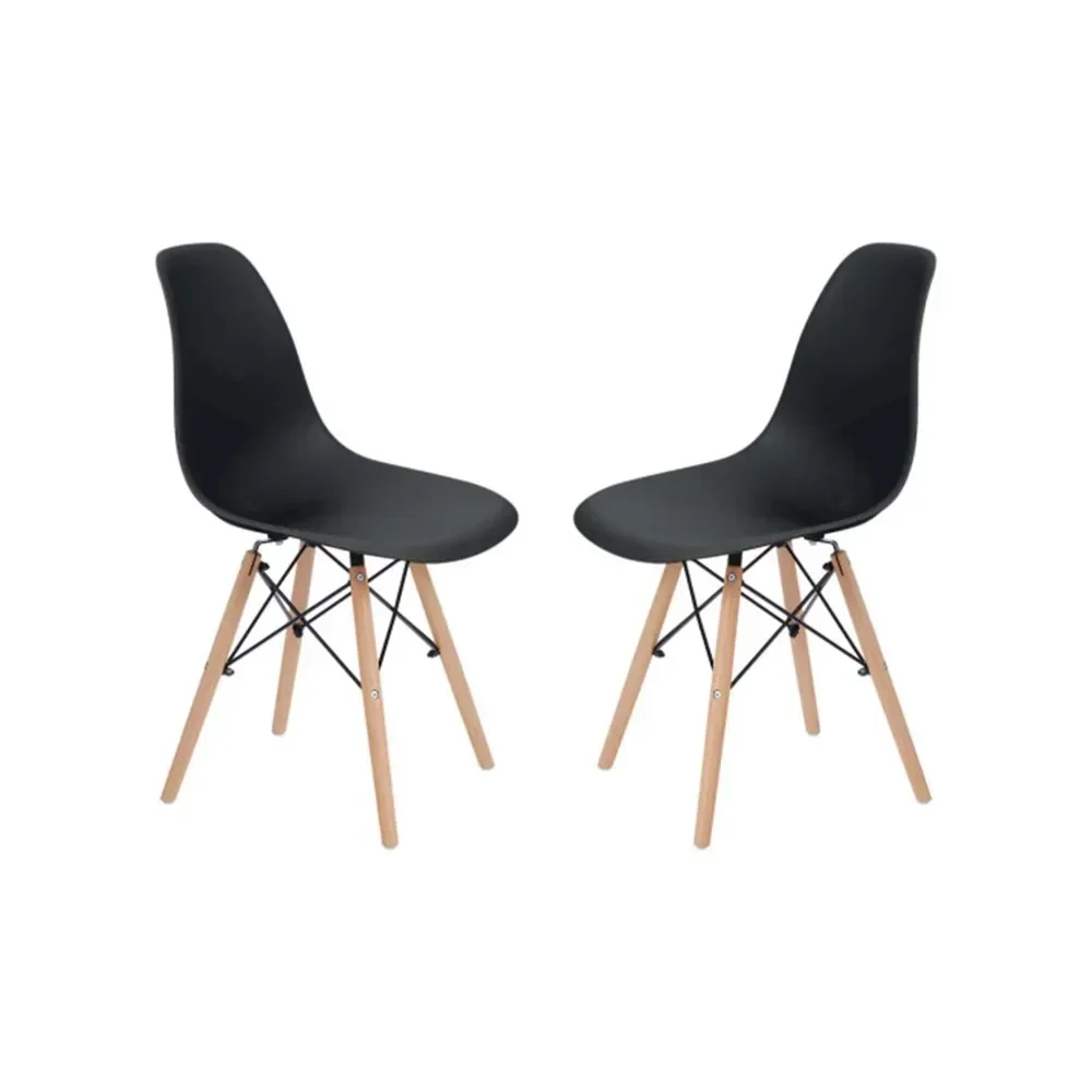 

Allan пластиковый обеденный стул с деревянными ножками набор из 2, черный