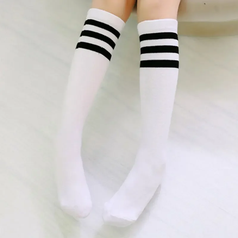 Autumn Baby Girls Knee High Long Soft Cotton Socks Kids Stripe Solid White Sports Fashion School Stockings for 1-8Y Children Boy