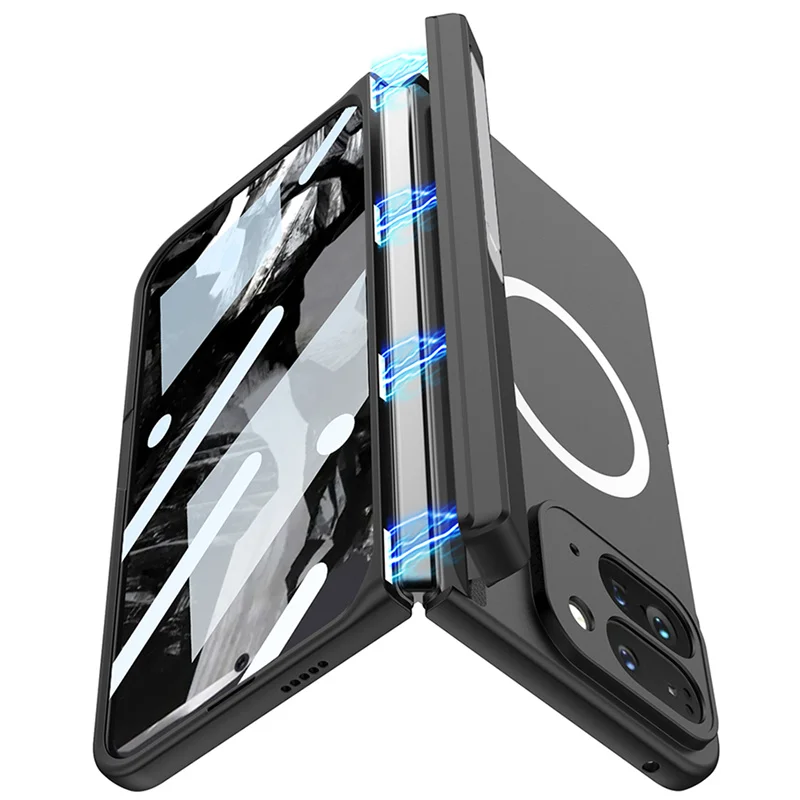 Matte Hinge Pen Holder Kickstand For Google Pixel Z Fold Magsafe Case Magnetic Wireless Charging With Tempered Film Cover