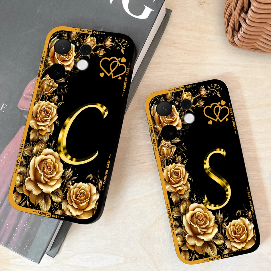 Fashionable Rose Letters Soft Liquid Silicone Phone Case with Camera Coverage and Anti-Drop Protection
