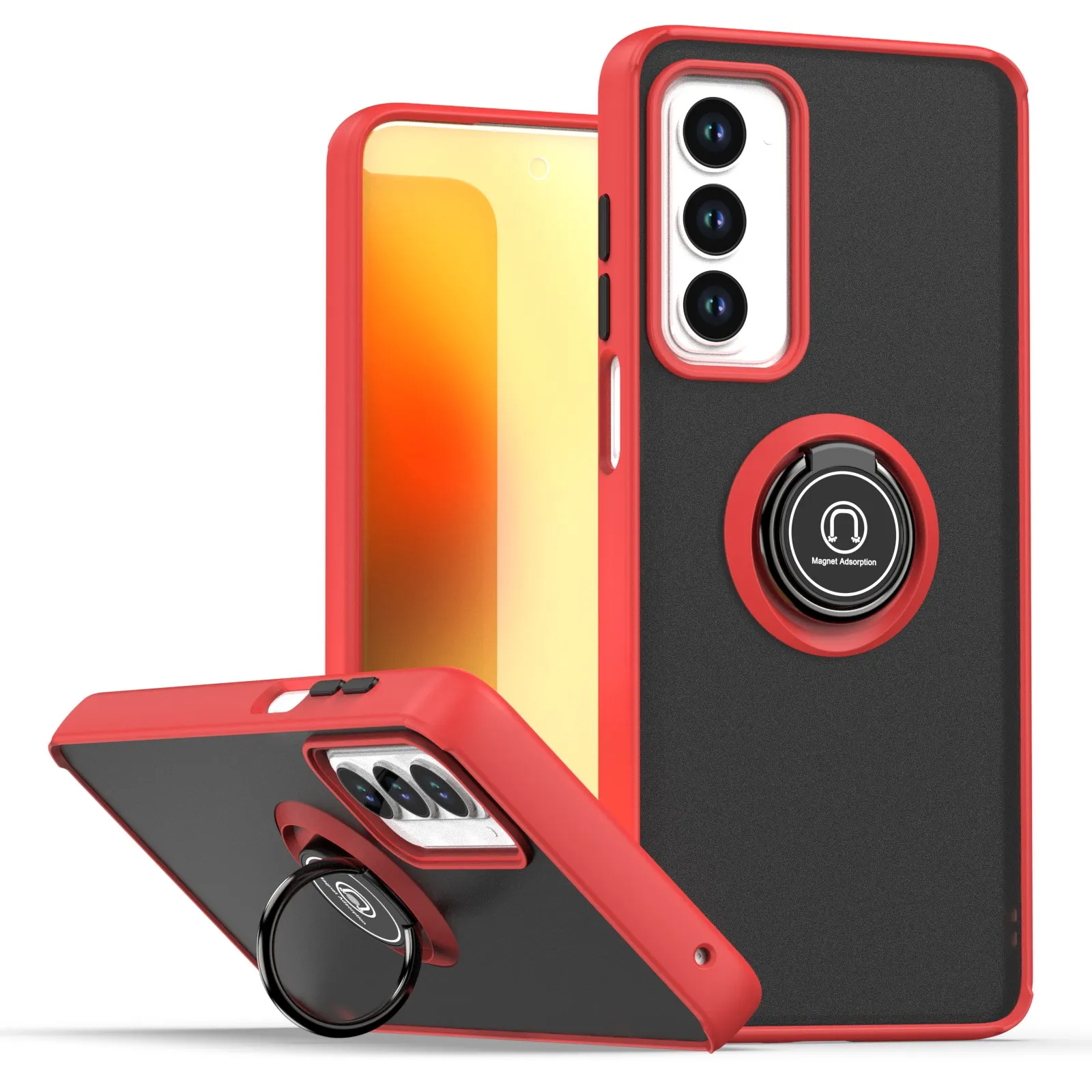 Enhanced Armor Matte Case with Ring Magnetic Stand Holder - Shockproof Protective Shell Cover