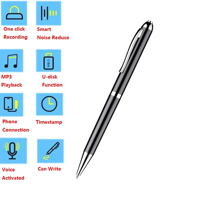 Digital Ativado Pen Gravador de Voz, Mini Professional Audio Record, Redução de Ruído, Ditafone MP3 Player, 256GB, 4-128 GB