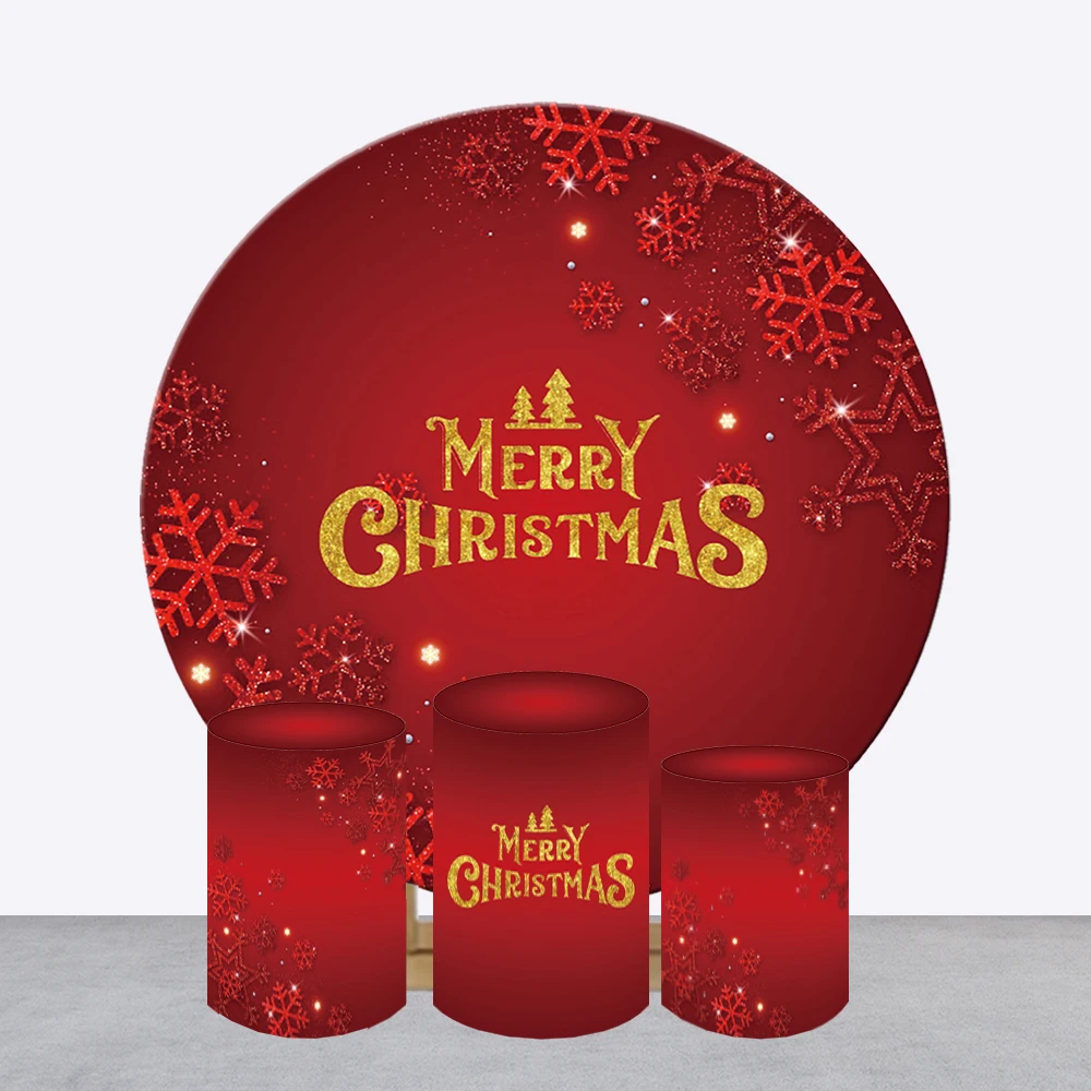 

Merry Christmas Round Background Circle Photo Backdrop Baby Shower Birthday Party Decoration Table Cylinder Cover