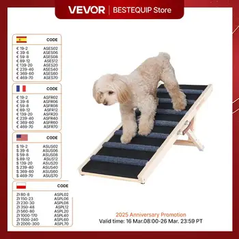 VEVOR Dog Ramp Folding Ladder Anti-slip High Adjustable Wooden Pet Ramp Removable for Small Old Dog Climbing Stairs Sofa Car Bed 1