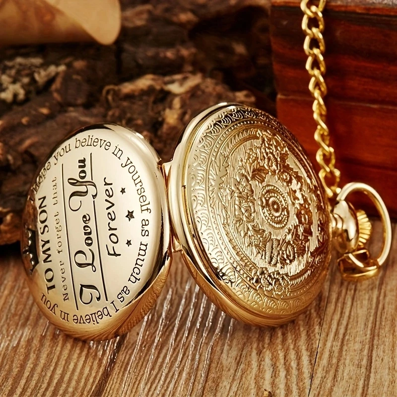 Commemorative gold circular Quartz Pocket Watch as my son's birthday gift Christmas waist chain