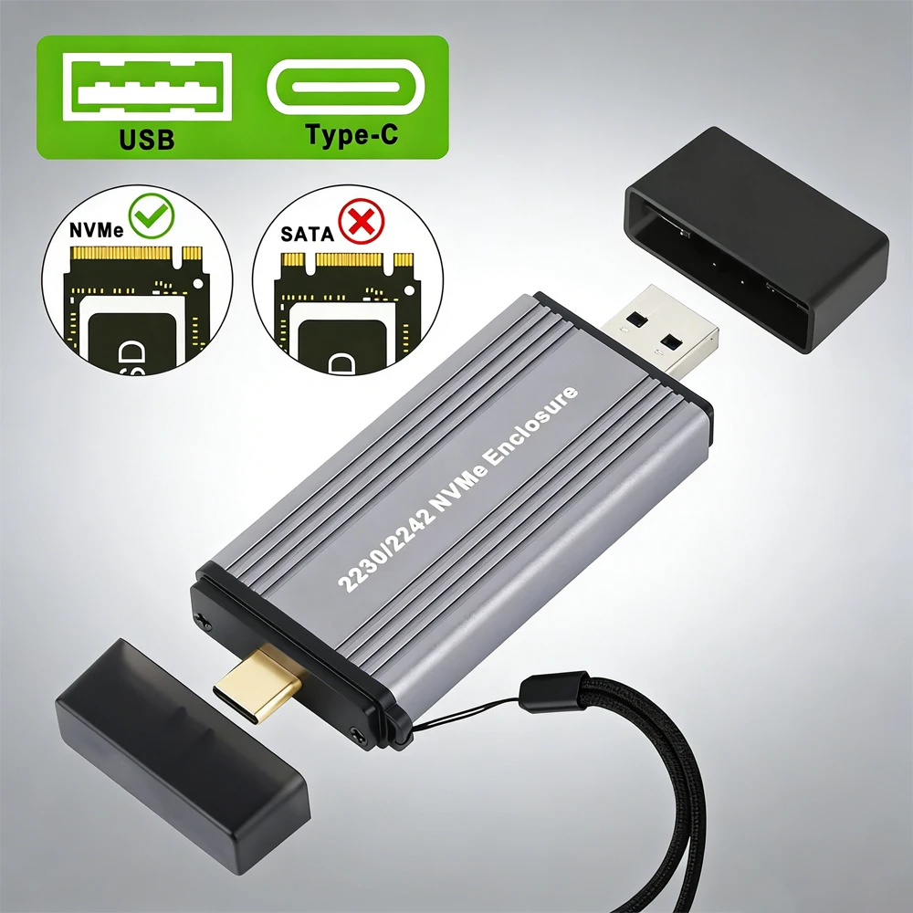 M.2 NVMe 2230 2242 SSD 인클로저 USBA 타입 C 어댑터 10Gb USB3.1 Gen2 외장 케이스 박스