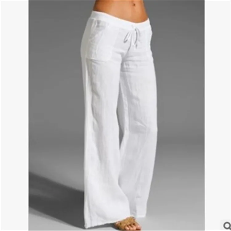 Women's High-waisted Wide-leg Pants Bigfoot Flared Pocket Cotton Hemp Casual Pants for Women