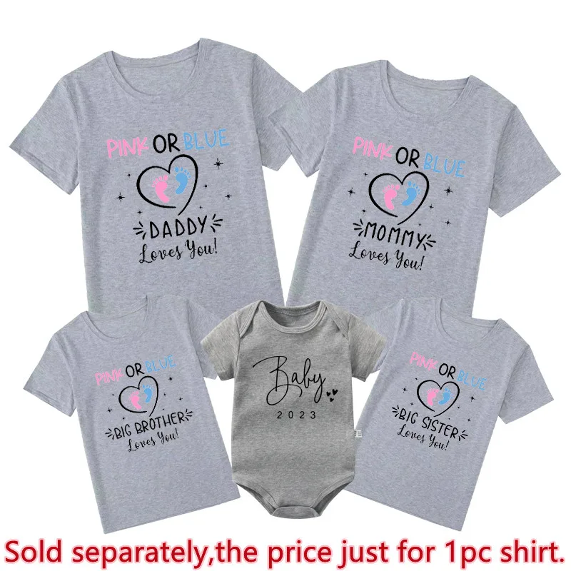 New Family Matching Outfits Pink or Blue Dad Mom Loves You T-shirts Big Brother Sister Baby Announcement Tops Family Look Shirts 5