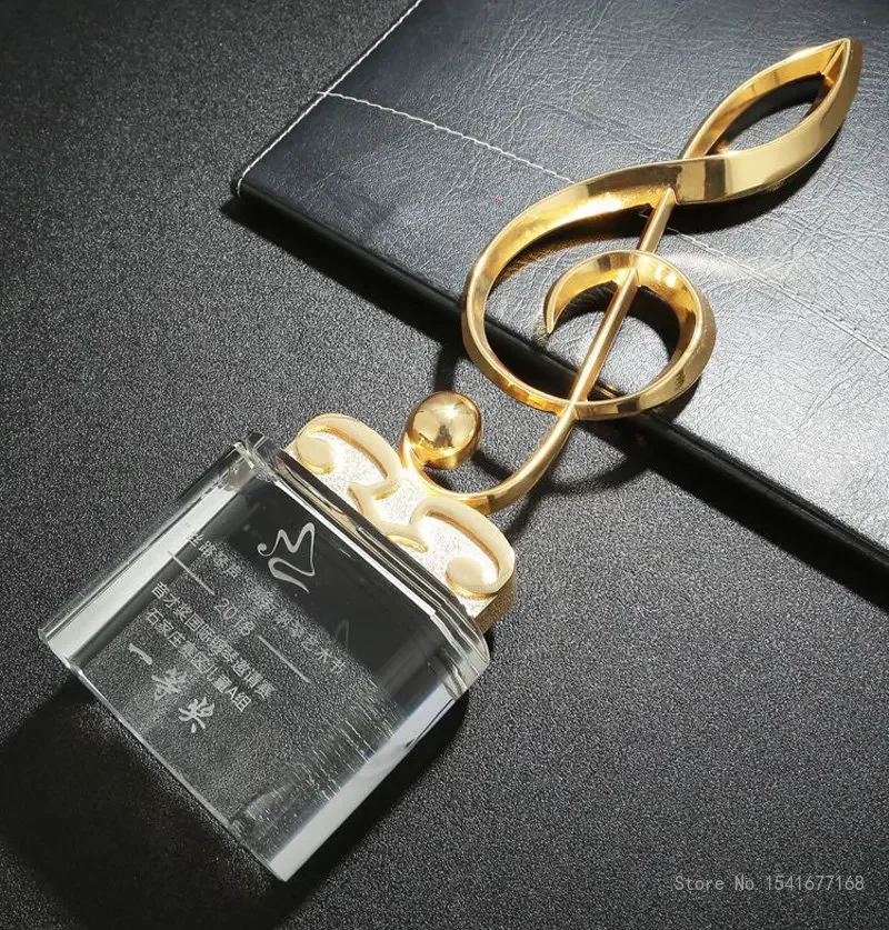 Customized Singing Competition Host Microphone Trophy Lettering Home Living Room Decor Award Notes, Metallic Crystal Trophy, 1Pc