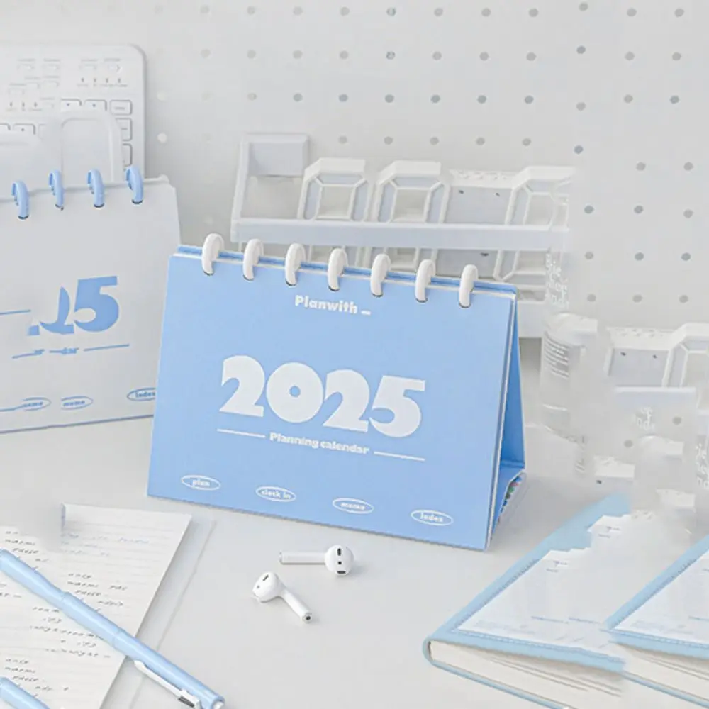 머쉬룸 버튼 2025 데스크 캘린더 스파이럴 스탠딩 플립 학습 계획 데스크 캘린더 플래닝 데일리 먼슬리 어젠다 오거나이저