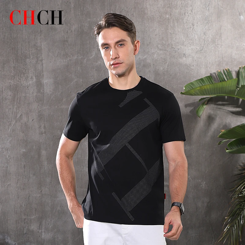CHCH Camiseta clásica de 100% para ropa deportiva informal ajustada de manga corta con cuello redondo, ropa de verano| | - AliExpress