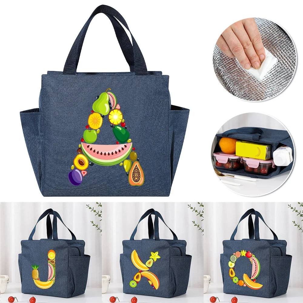 Thermal Lunch Bags Waterproof  Large Capacity Zipper Cooler Bag for Women Lunch Box Picnic Food Bag Fruit Lettern Series Pattern