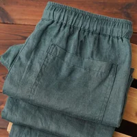 Lightweight Breathable Pure Cotton Linen Men's Pants Sweat Absorbent Straight Leg Long Trousers for Daily Wear Summer Season